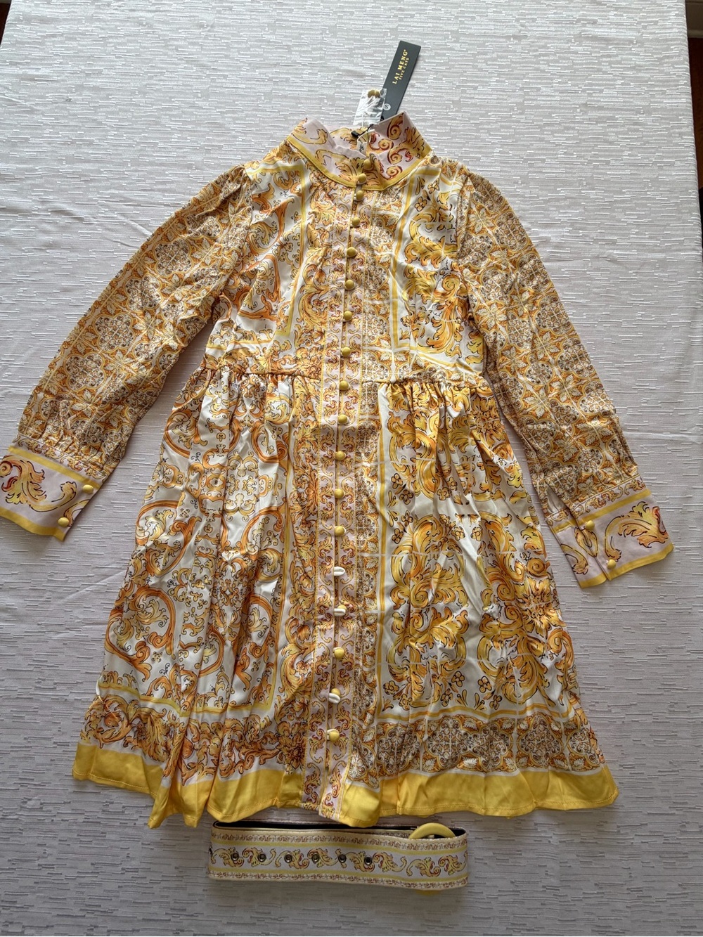NWT Women’s Yellow Printed Belted Fit-and-Flare Dress size S - Picture 5 of 9